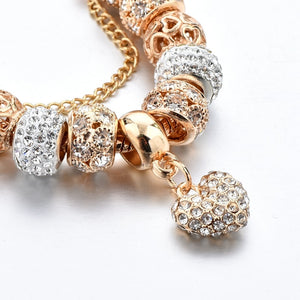 Luxury Crystal Heart Charm Bracelets&Bangles Gold Jewelery