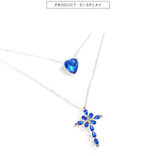 Load image into Gallery viewer, New Blue Crystal Heart Cross Pendant