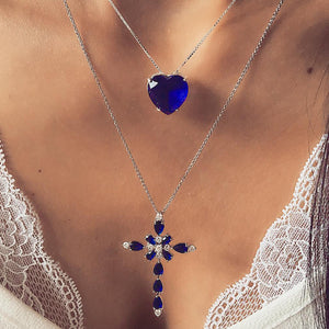 New Blue Crystal Heart Cross Pendant