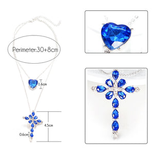 New Blue Crystal Heart Cross Pendant