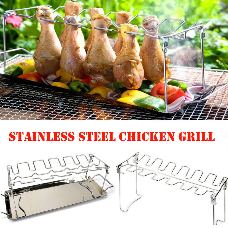 Stainless Steel Chicken Grill Rack with Drip Pan – Gardens Gadgets And ...