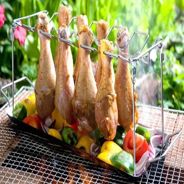 Stainless Steel Chicken Grill Rack with Drip Pan – Gardens Gadgets And ...