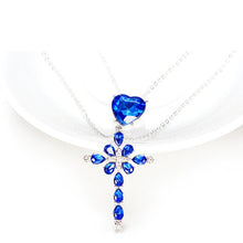 Load image into Gallery viewer, Blue Crystal Heart Cross Multilayer Pendant Necklace