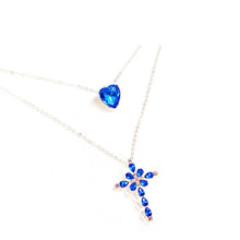 Load image into Gallery viewer, Blue Crystal Heart Cross Multilayer Pendant Necklace