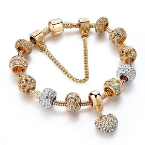 Luxury Crystal Heart Charm Bracelets&Bangles Gold Jewelery